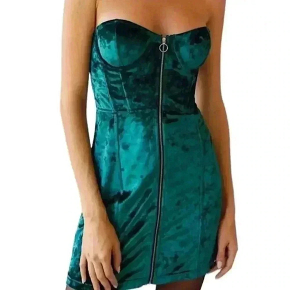 Urban Outfitters Velvet Zip-Up 90s Y2K Bella Bustier Mini Dress medium - Picture 1 of 11